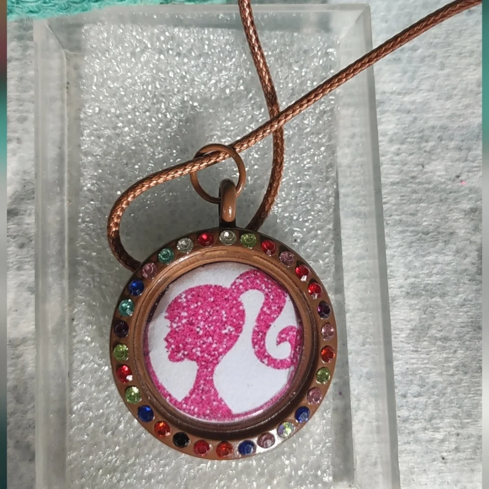 Pink Barbie Pendant Brown Round Necklace